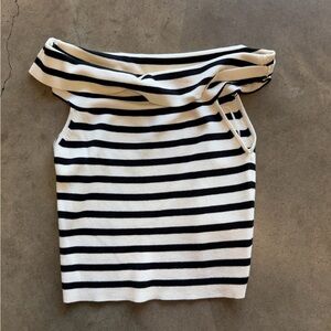 Striped Black and White Off-Shoulder Crop Top